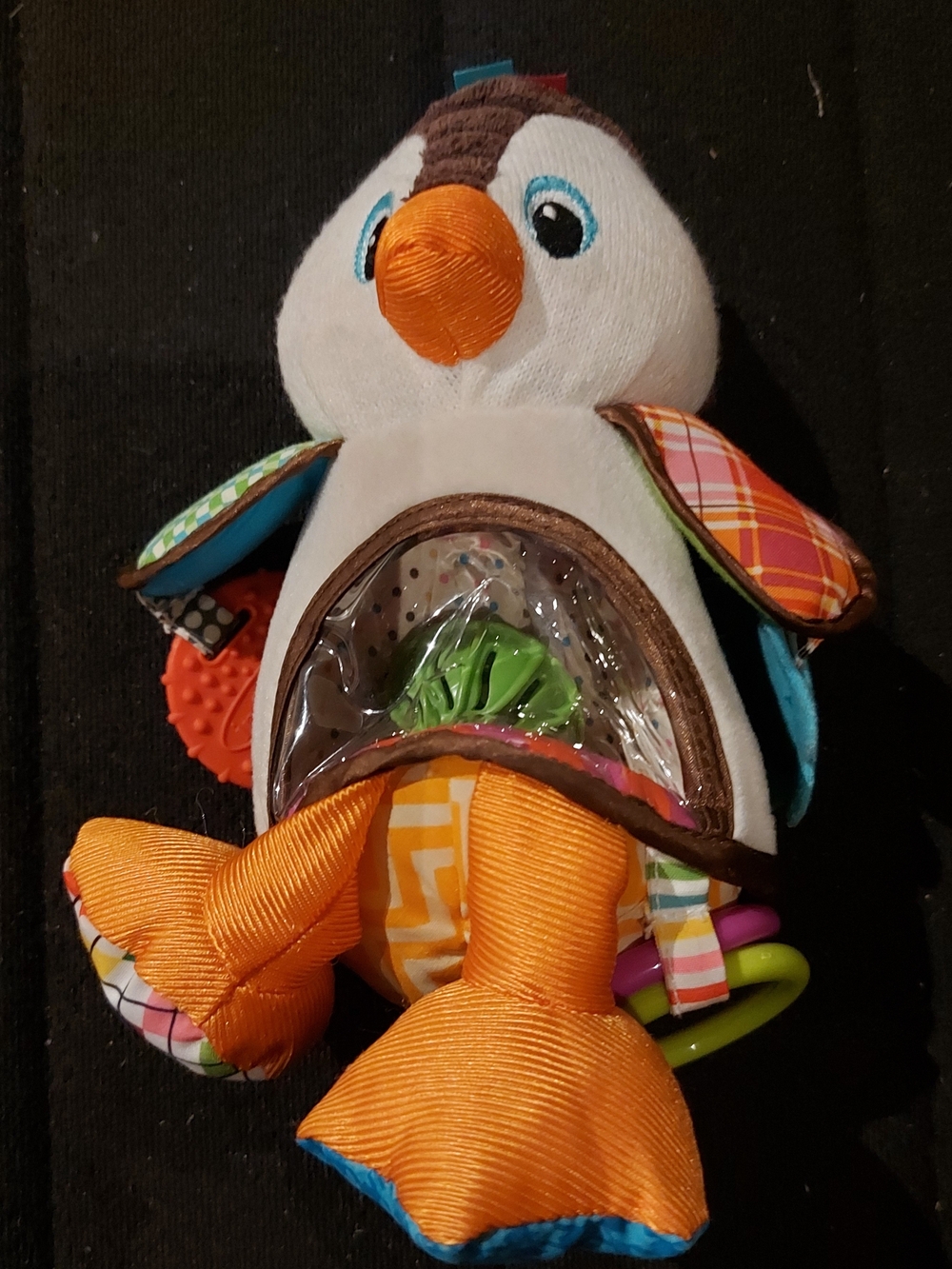 Infantino Plush Penguin Baby Sensory Toy - Orange, White, Brown
